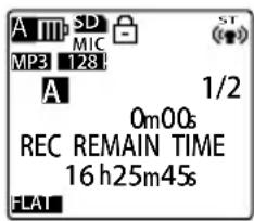 A III SD MP3 128 A 1/2 0m00s REC REMAIN TIME 16h25m45s FLAT