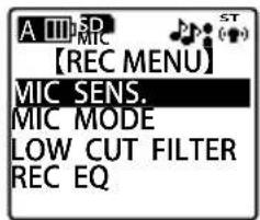 A III SD MIC 【REC MENU】 MIC SENS. MIC MODE LOW CUT FILTER REC EQ