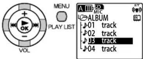 MENU PLAY LIST VOL A 3D MIC ALBUM 01 track 02 track 03 track 04 track