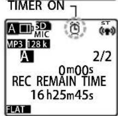 TIMER ON A 3D MIC MP3 128 k A 2/2 0m00s REC REMAIN TIME 16 h25m45s FLAT