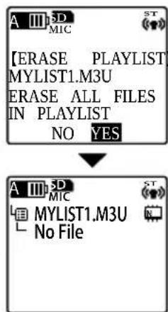 A 3D MIC [ERASE PLAYLIST] MYLIST1.M3U ERASE ALL FILES IN PLAYLIST NO YES A 3D MIC MYLIST1.M3U No File