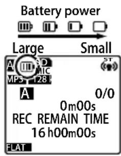Battery power Large Small A 3D MPS 281 A 0/0 0m00s REC REMAIN TIME 16 h00m00s FLAT