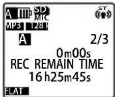 A III SD MP3 128 A 2/3 0m00s REC REMAIN TIME 16 h25m45s FLAT