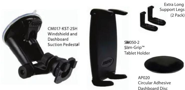 CM017-KST-2SH Windshield and Dashboard Suction Pedestal Extra Long Support Legs (2 Pack) SM050-2 Slim-Grip™ Tablet Holder AP020 Circular Adhesive Dashboard Disc