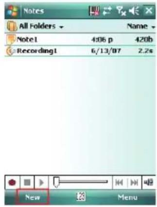 Notes All Folders Name Note1 4:06 p 420b Recording1 6/13/07 2.2s New Menu