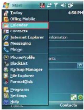 Start Today Office Mobile Calendar Contacts Internet Explorer Messaging Phone PhoneProfile BlackList Backup Manager File Explorer FormatDisk Programs Settings Help 4:58 PM Information Events Contacts
