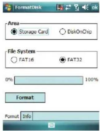 FormatDisk Area Storage Card DiskOnChip File System FAT16 FAT32 0% 100% Format Format Info