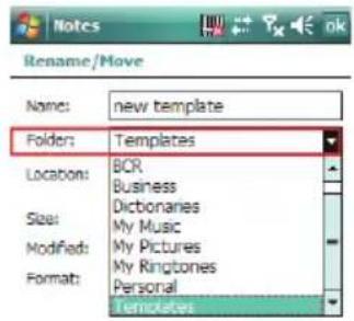 Rename/Move Name: new template Folders: Templates Location: BCR Business Dictonanes My Music Modified: My Pictures My Ringbones Format: Personal Templates