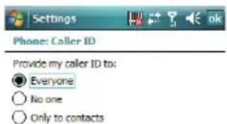 Settings Phone: Caller ID Provide my caller ID to: Everyone No one Only to contacts