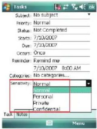 Tasks Subject: No subject Priority: Normal Status: Not Completed Starts: 7/10/2007 Due: 7/10/2007 Occurs: Once Reminder: Remind me 7/10/2007 8:00 AM Categories: No categories... Sensitivity: Normal Normal Personal Private Confidential Task Notes Menu