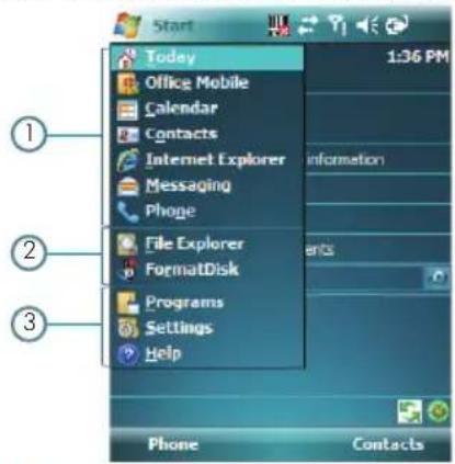Start Today Office Mobile Calendar Contacts Internet Explorer Messaging Phoge File Explorer FormatDisk Programs Settings Help 1:36 PM Information Contacts Phone Contacts
