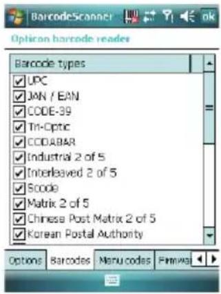 BarcodeScanner Option barcode readers Barcode types UPC JAN / EAN CODE-39 Tri-Optic CODABAR Industrial 2 of 5 Interleaved 2 of 5 Scode Matrix 2 of 5 Chinese Post Matrix 2 of 5 Korean Postal Authority Options Barcodes Menu codes Printers