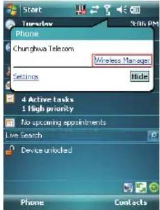 Start Tuesday Phone Chunghwa Telecom Wireless Manager Settings Hide 4 Active tasks 1 High priority No upcoming appointments Live Search Device unlocked Phone Contacts