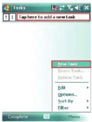 Tasks ! Tap here to add a new task New Task Bean Task... Delete Task Edit Options... Sort By Filter Complete Menu