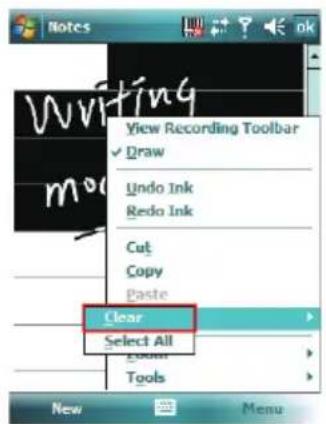 Notes View Recording Toolbar ✓ Draw Undo Ink Redo Ink Cut Copy Paste Clear Select All Tools New Menu