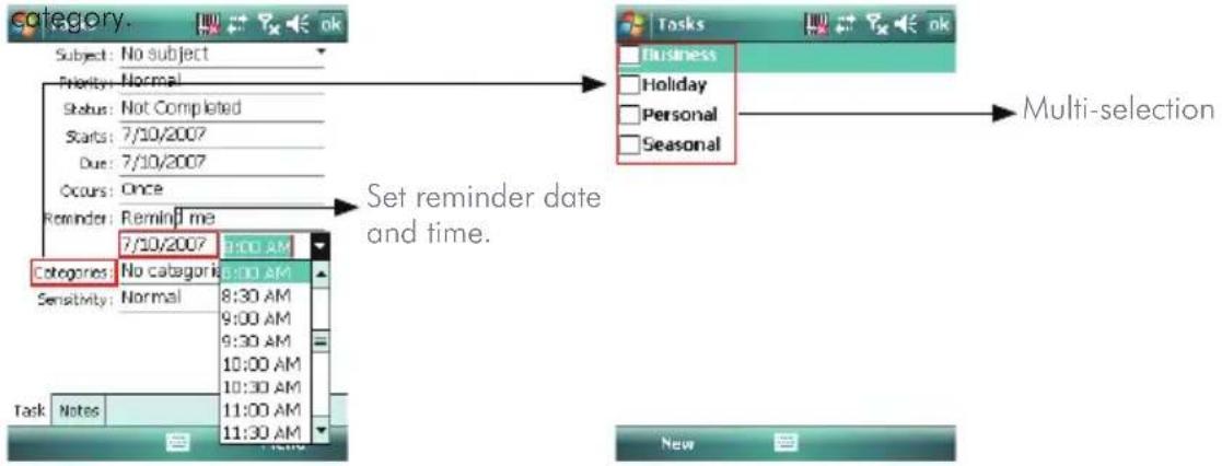 Opticon H19A - Set a reminder date/time and pick a task - 1