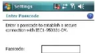 Enter Passcode Enter a passcode to establish a secure connection with IEC1-950331-CV. Passcode: