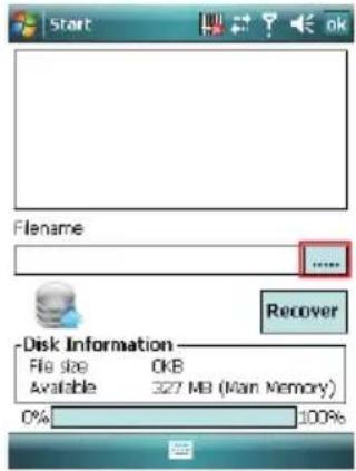 Start Filename ...... Recover Disk Information File size 0KB Available 327 MB (Main Memory) 0% 100%