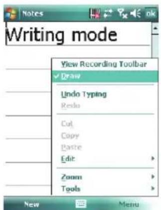 Writing mode View Recording Toolbar ✓ Draw Lindo Typing Redo Cut Copy Paste Edit Zoom Tools New Menu