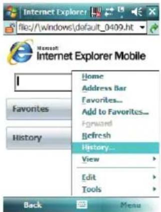 Internet Explorer file:///windows\default_0409.ht Microsoft Internet Explorer Mobile Home Address Bar Favorites... Add to Favorites... Forward Refresh History... View Edit Tools Back Menu