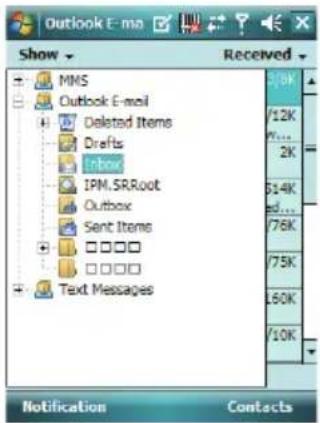 Outlook E-mail Show MMS Outlook E-mail Deleted Items Drafts Inbox IPM.5RRoot Outbox Sent Items □□□□ □□□□ Text Messages Received /12K /... 2K /14K /... 76K /75K /60K /10K Notification Contacts