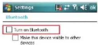 Settings Bluetooth Turn on Bluetooth Make this device visible to other devices
