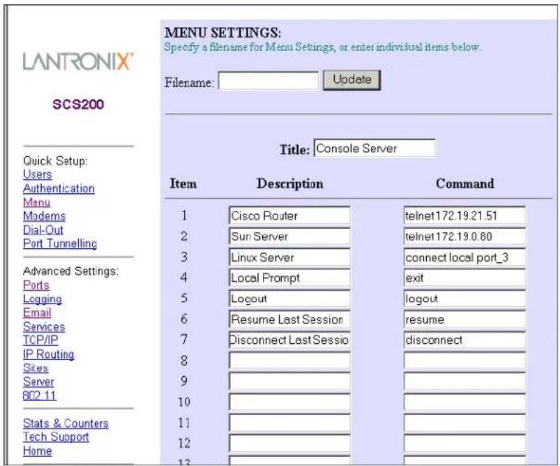 Lantronix SCS400-12 - Creating the Menu - 1