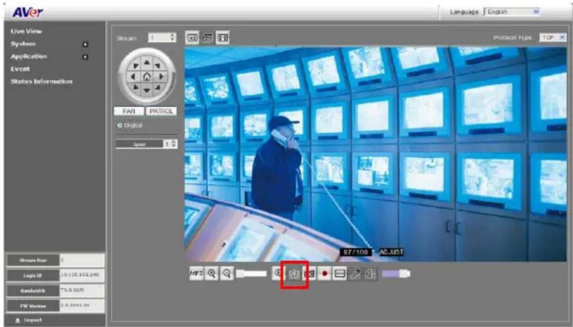 AVer Live View System Application Event Status Information Stream 1 PAN PATROL Digital Speed 1 97/109 ADJUST MFZ