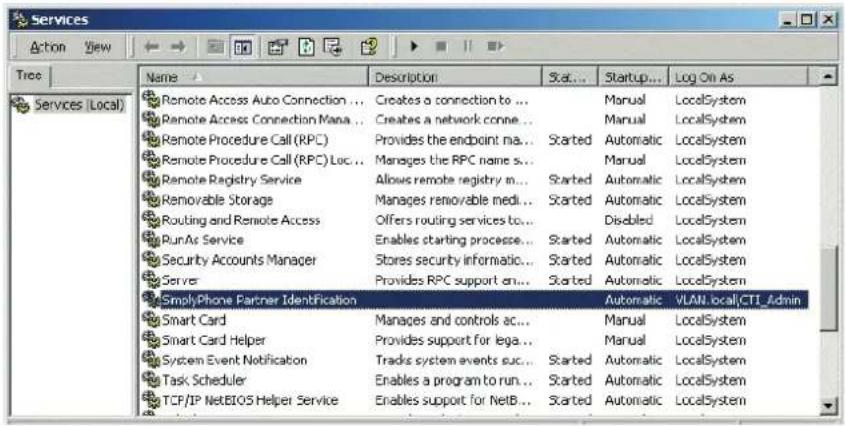 Services Action View Tree Services (Local) Name Description Stat... Startup... Log On As Remote Access Auto Connection ... Creates a connection to ... Manual LocalSystem Remote Access Connection Mana ... Creates a network conne ... Manual LocalSystem Remote Procedure Call (RPC) Provides the endpoint ma... Started Automatic LocalSystem Remote Procedure Call (RPC) Loc... Manages the RPC name s... Manual LocalSystem Remote Registry Service Allows remote registry m... Started Automatic LocalSystem Removable Storage Manages removable medi... Started Automatic LocalSystem Routing and Remote Access Offers routing services to... Disabled LocalSystem RunAs Service Enables starting processe... Started Automatic LocalSystem Security Accounts Manager Stores security informatic... Started Automatic LocalSystem Server Provides RPC support on... Started Automatic LocalSystem SimplyPhone Partner Identification Automatic VLAN.local|CTI_Admin Smart Card Manages and controls ac... Manual LocalSystem Smart Card Helper Provides support for lega... Manual LocalSystem System Event Notification Tracks system events suc... Started Automatic LocalSystem Task Scheduler Enables a program to run... Started Automatic LocalSystem TCP/IP NetBIOS Helper Service Enables support for NetB... Started Automatic LocalSystem