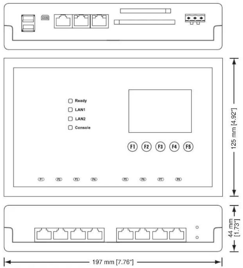 Ready LAN1 LAN2 Console F1 F2 F3 F4 F5 P0 P2 P3 P4 P5 P6 P7 P8 125 mm [4.92"] 44 mm [1.73"] 197 mm [7.76"]