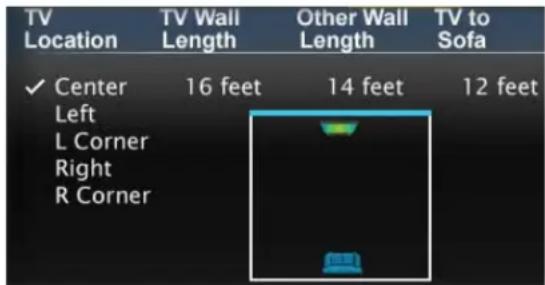 TV Location TV Wall Length Other Wall Length TV to Sofa ✓ Center 16 feet 14 feet 12 feet Left L Corner Right R Corner