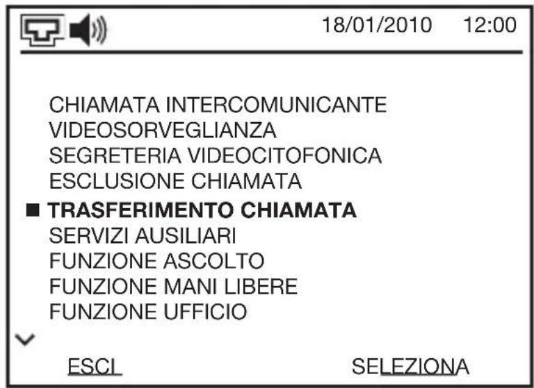 18/01/2010 12:00 CHIAMATA INTERCOMUNICANTE VIDEOSORVEGLIANZA SEGRETERIA VIDEOCITOFONICA ESCLUSIONE CHIAMATA ■ TRASFERIMENTO CHIAMATA SERVIZI AUSILIARI FUNZIONE ASCOLTO FUNZIONE MANI LIBERE FUNZIONE UFFICIO ESCI SELEZIONA