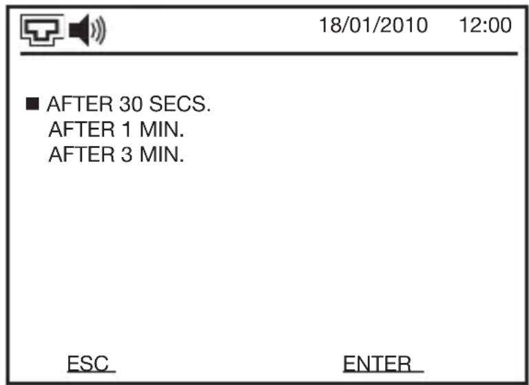 18/01/2010 12:00 ■ AFTER 30 SECS. AFTER 1 MIN. AFTER 3 MIN. ESC ENTER_