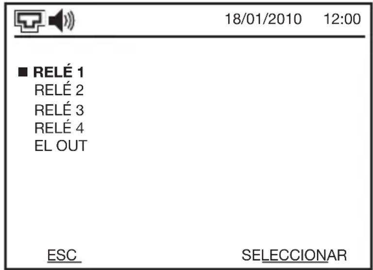 18/01/2010 12:00 ■ RELÉ 1 RELÉ 2 RELÉ 3 RELÉ 4 EL OUT ESC SELECCIONAR