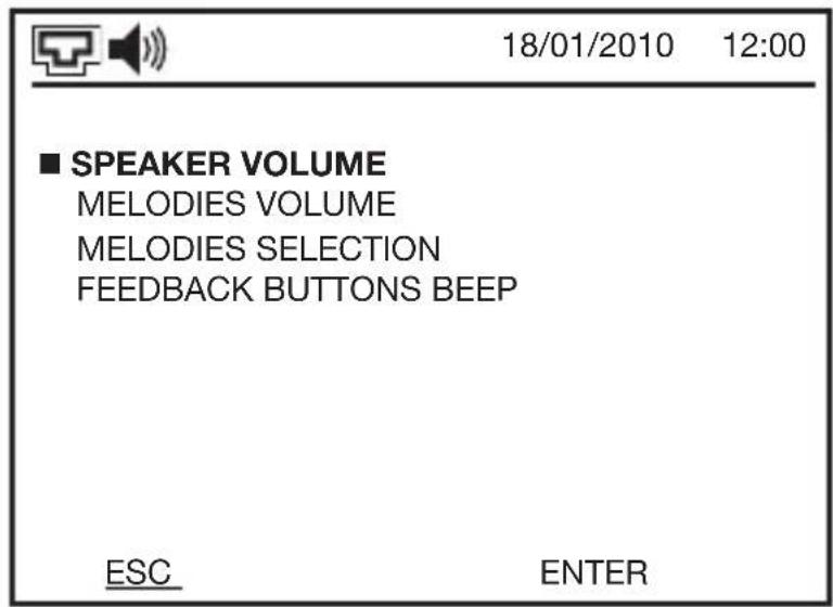 18/01/2010 12:00 ■ SPEAKER VOLUME MELODIES VOLUME MELODIES SELECTION FEEDBACK BUTTONS BEEP ESC ENTER
