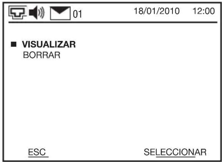 01 18/01/2010 12:00 ■ VISUALIZAR BORRAR ESC SELECCIONAR