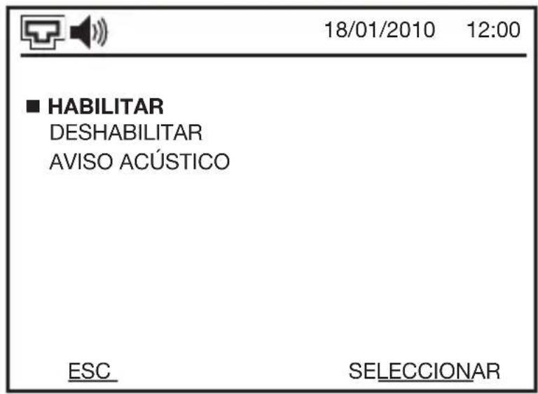 18/01/2010 12:00 ■ HABILITAR DESHABILITAR AVISO ACÚSTICO ESC SELECCIONAR