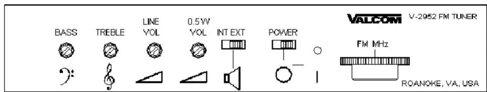 BASS TREBLE LINE YOL 0.5W YOL INT EXT POWER FM MHz ROANOKE, VA, USA VALCOM V-2952 FM TUNER