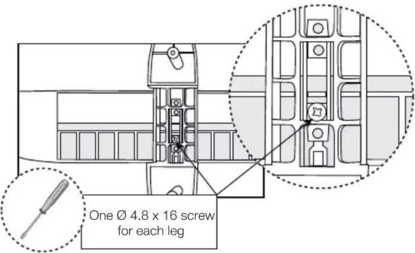 One Ø 4.8 x 16 screw for each leg