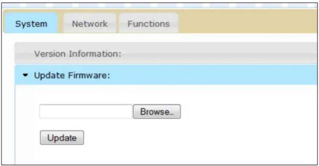 System Network Functions Version Information: Update Firmware: Browse_ Update
