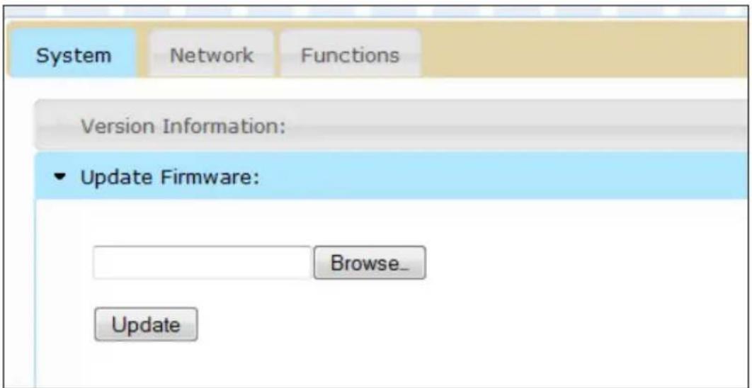 System Network Functions Version Information: ▼ Update Firmware: Browse_ Update