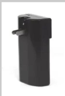 Black cylindrical electronic device with a handle, isolated on white background (no text or symbols visible)