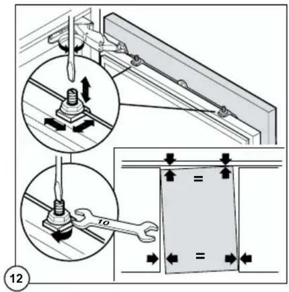 Technical diagram illustrating screw fastening and mounting mechanism with labeled components and directional arrows