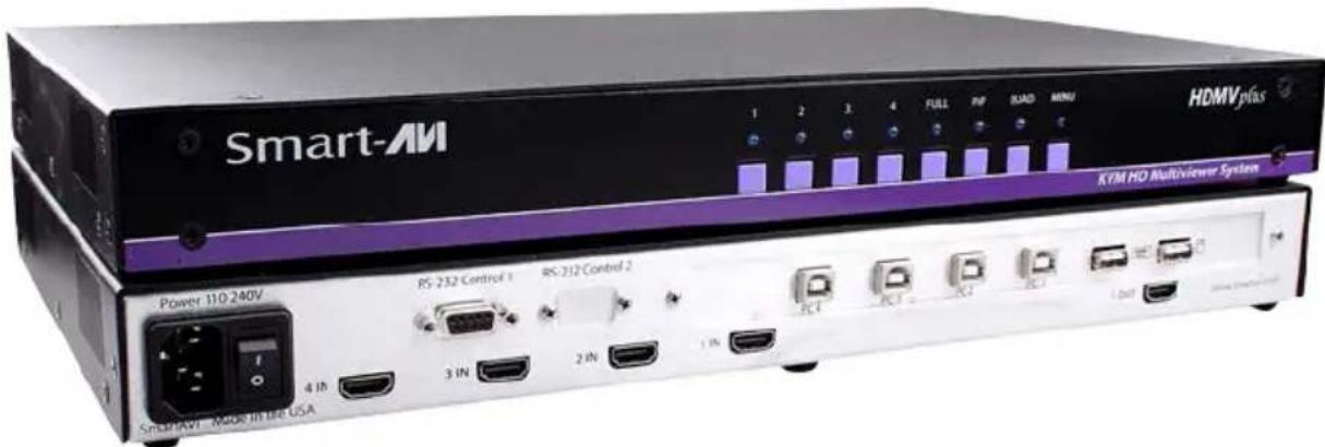 Smart-AM HDMV pflas 1 2 3 4 FULL PIF SUND MENU KYM HD Multiviewer System Power 110 240V RS-232 Control 1 RS-232 Control 2 3 IN 2 IN 1 IN Smart-AM - Made in US USA