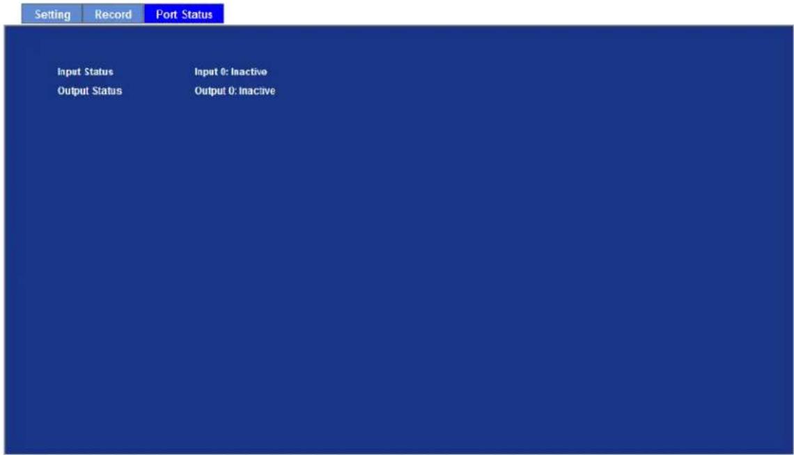 Setting Record Port Status Input Status Input 0: Inactive Output Status Output 0: Inactive