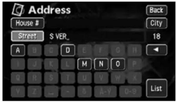 ECLIPSE AVN6620 - Touch Street er one character at a time. - 1