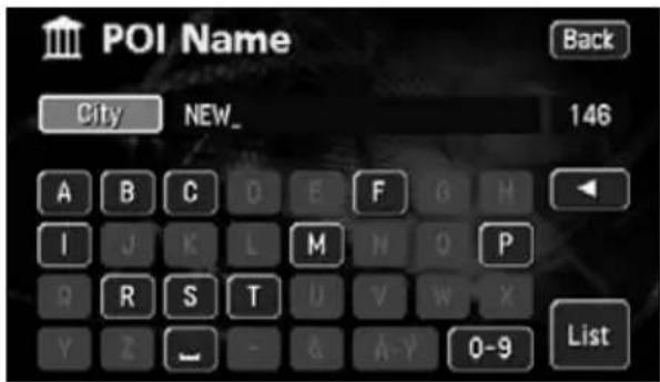 ECLIPSE AVN6620 - When narrowing down the list by entering a city name - 1