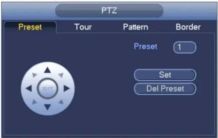 PTZ Preset Tour Pattern Border Preset 1 Set Del Preset