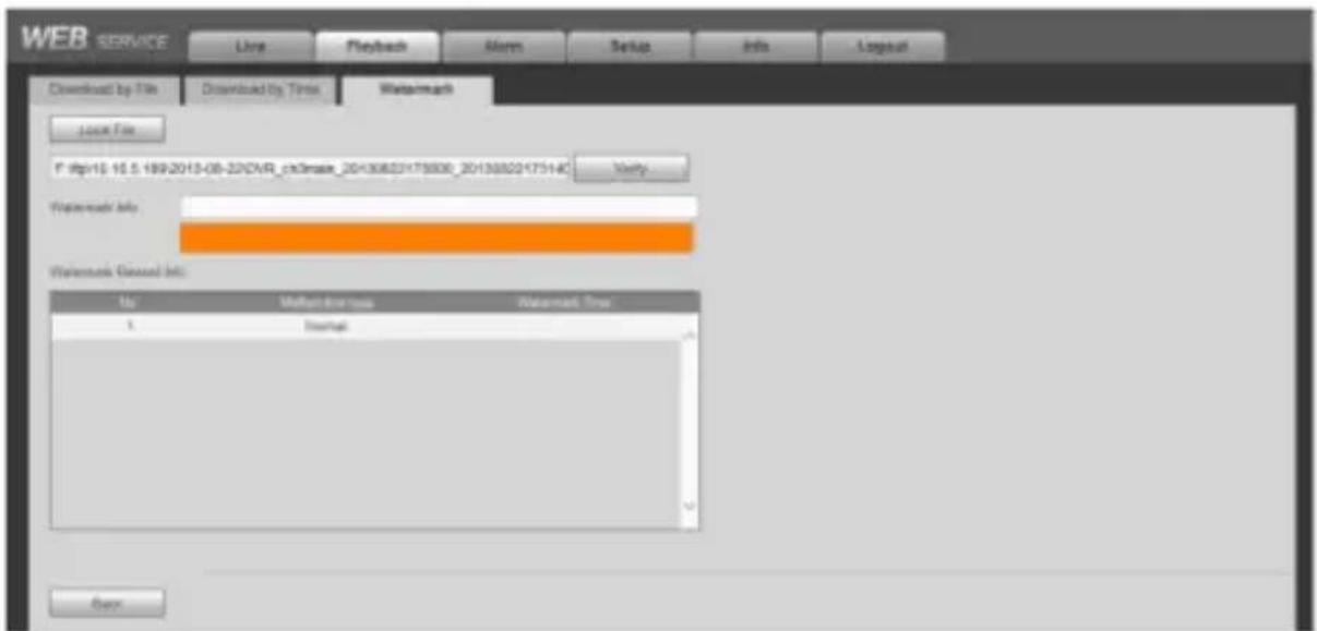 WEB SERVICE Live Playback Slem Setup Info Layout Download by File Download by Time Watermark Join File F:\fip15.16.5.189/2013-08-22/DVR_chdmax_20130823175000_2013082317514C Watermark info: Watermark Received info: My Watermark Path X Internal Auto Save