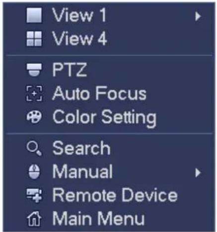 View 1 View 4 PTZ Auto Focus Color Setting Search Manual Remote Device Main Menu